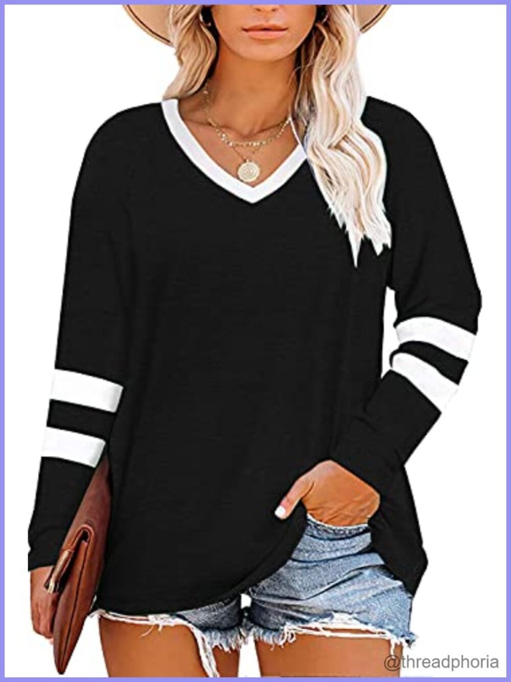 Womens Plus Size Striped Long Sleeve Tunic Top V-Neck Oversized Shirt